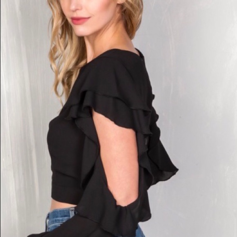 Black Ruffled Crop Top - Picture 2 of 4
